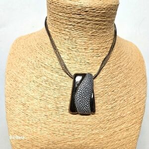 Chico's 2-Tone Gunmetal Textured Pebble Pendant Necklace